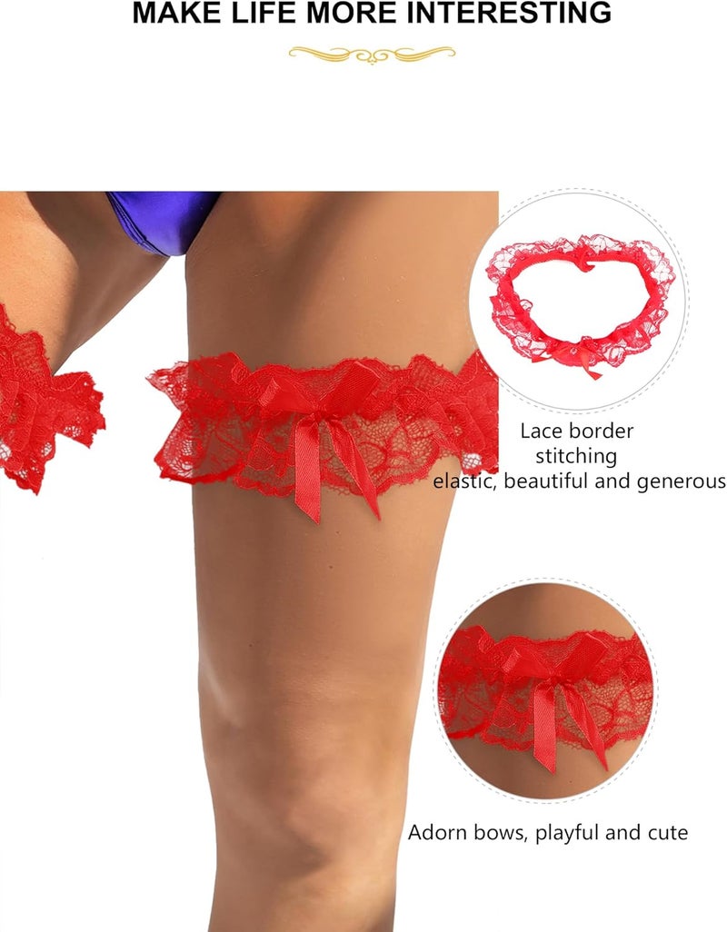 OhYeah! Lace Wedding Garters for Bride Bridal Garter Set Elastic Leg Garters for Thigh with Bow Party Prom Bridal Lingerie - Image 5